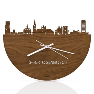 Skyline Klok Den Bosch Noten houten cadeau wanddecoratie relatiegeschenk van WoodWideCities