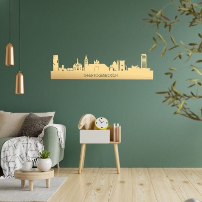 Skyline 's-Hertogenbosch Metallic Goud gerecycled kunststof cadeau decoratie relatiegeschenk van WoodWideCities